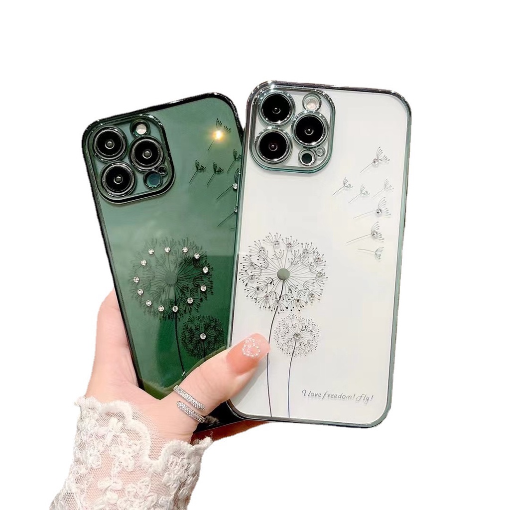 Ốp Hoa Đá Bồ Công Anh Mạ Viền Màu cho Iphone 7 8 plus 11 12 13 pro max 14 14 pro max phukienbaohan