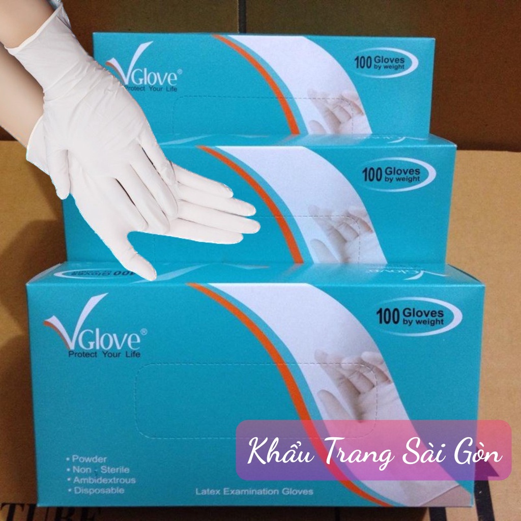 Găng Tay Cao Su Y Tế co giãn VGLOVE CÓ BỘT 100 cái/ hộp ( 50 đôi )