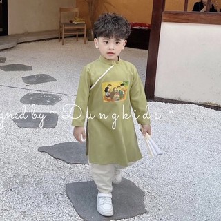 Áo dài cách tân chất nhung lì mềm 4 màu in hình Tết cực đẹp cho bé Namkidshop (V847)