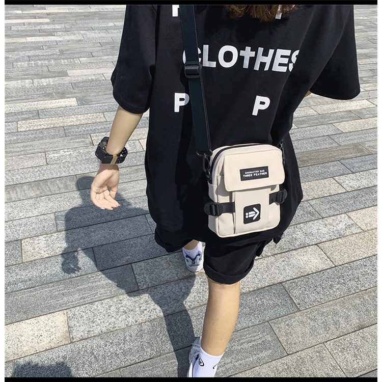 Túi vải mini tote canvas đeo chéo năng động cá tính phong cách Harajuku Nhật Bản dành cho nam nữ