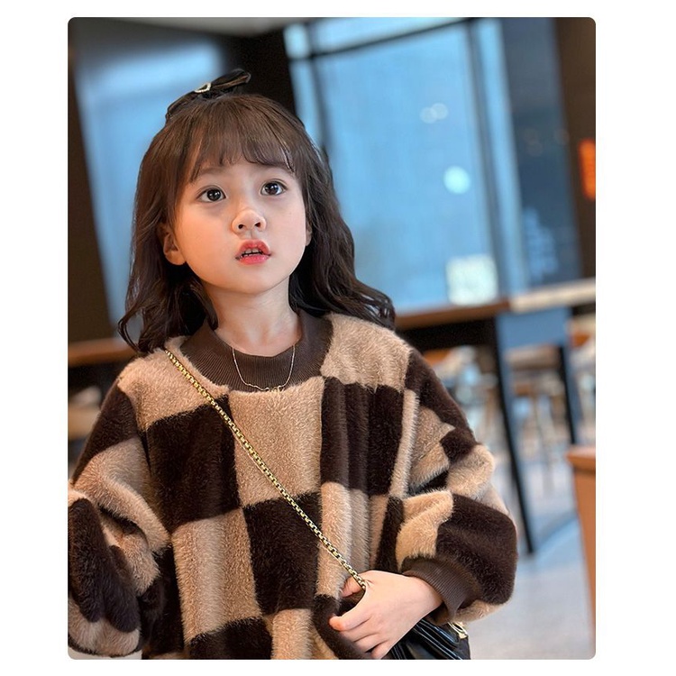 Áo Sweater Lót Lông Cừu Giữ Ấm Phong Cách Mới Thời Trang Thu Đông Dành Cho Bé Gái