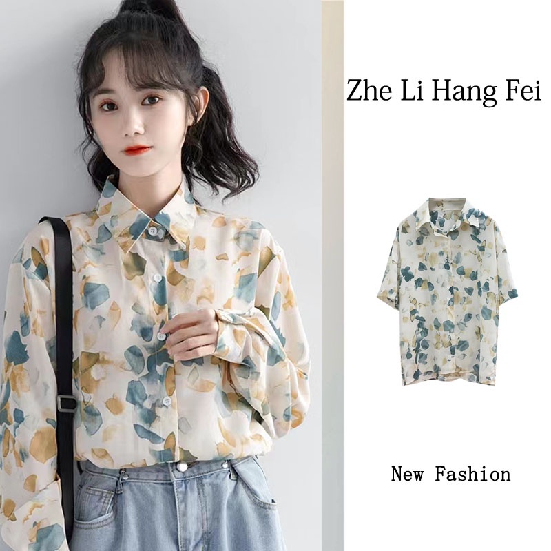 Áo Sơ Mi Voan Hoa Ngắn Tay Dáng Rộng Xinh Xắn Dành Cho Nữ