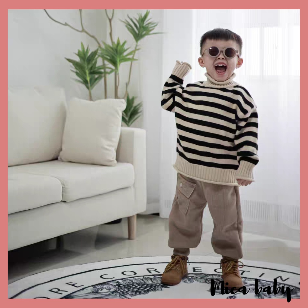 Áo len cao cổ cho bé họa tiết sọc dọc phong cách Hàn Quốc đáng yêu QA58 Mica baby