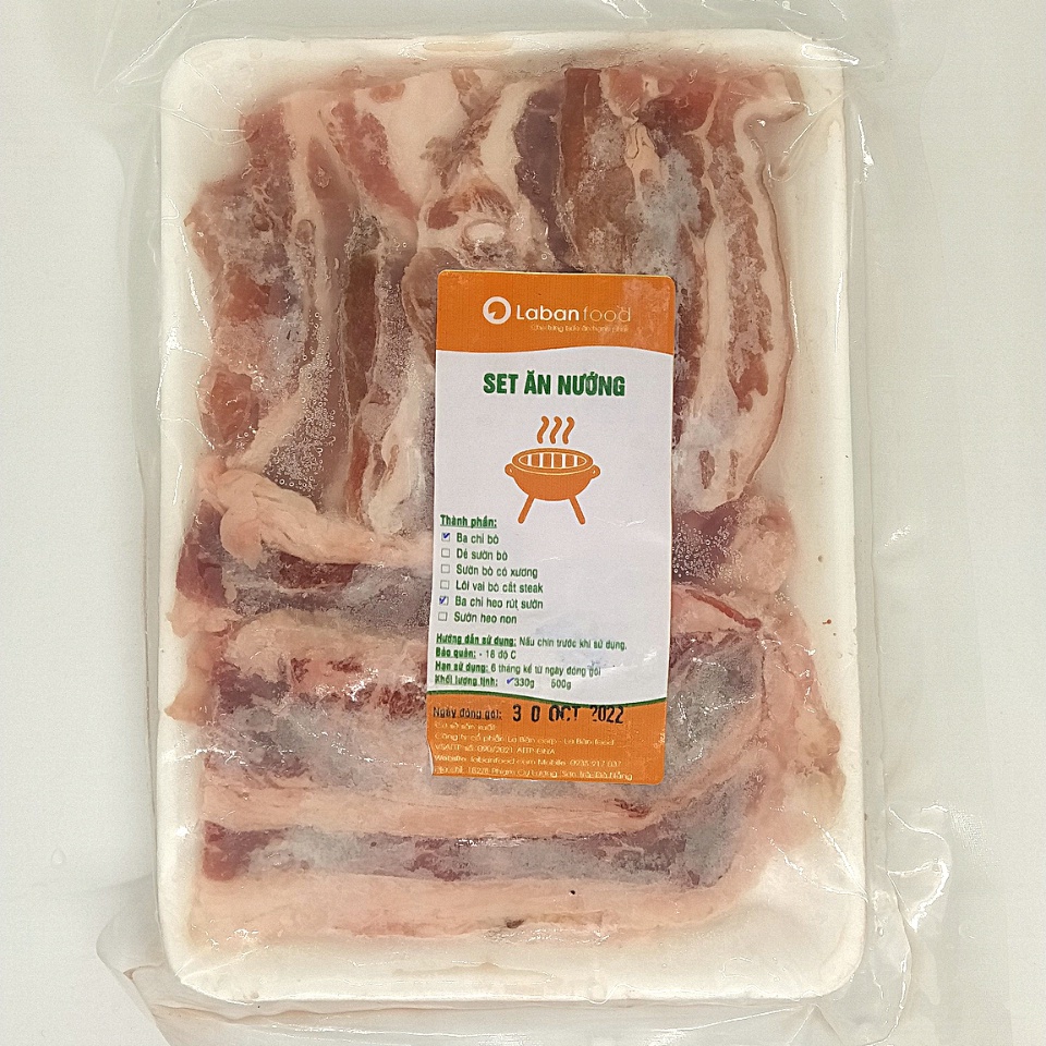 - Set nướng ba chỉ bò và ba chỉ heo 330g