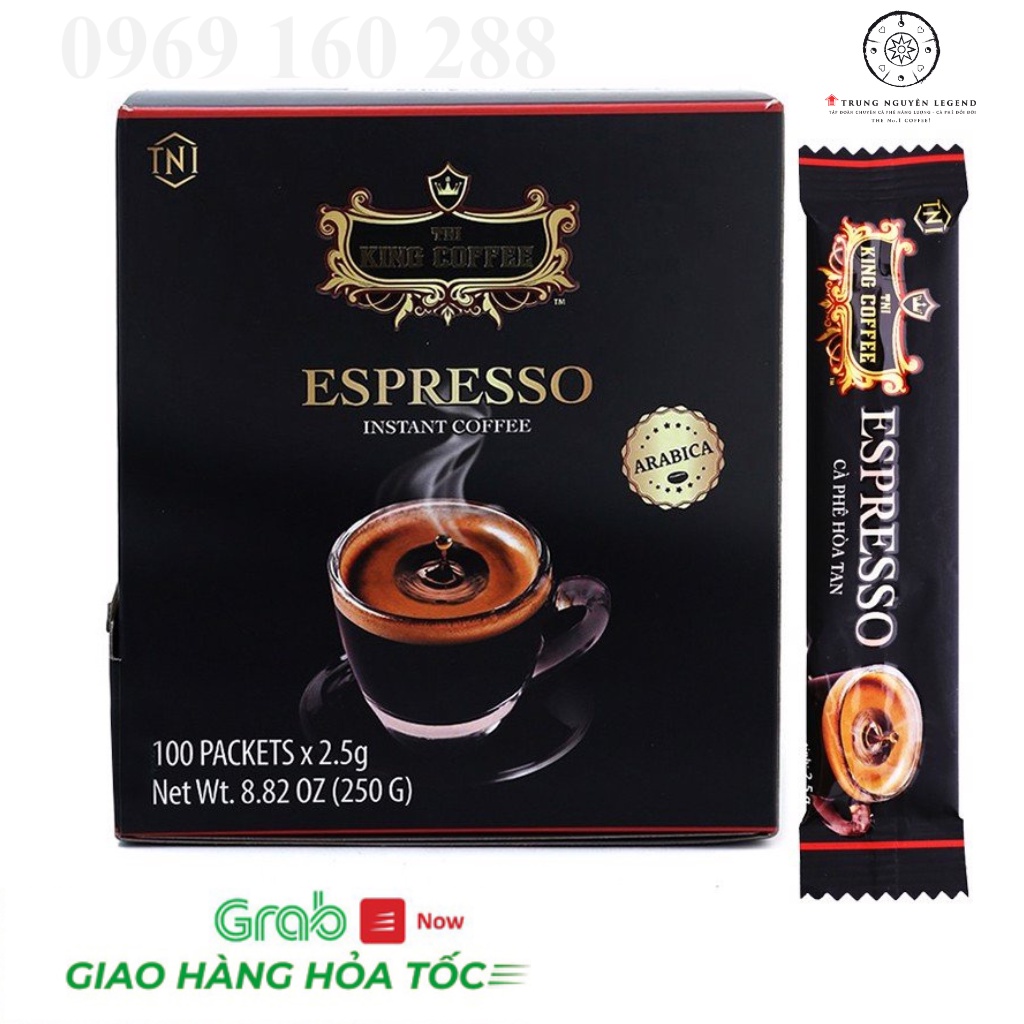Cà Phê Hoà Tan đen không đường ESPRESSO - King Coffee Hộp 100 Gói