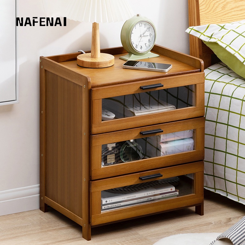 Tủ đầu giường NAFENAI bằng gỗ trơn thiết kế đơn giản hiện đại