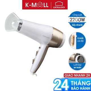 Máy sấy tóc LocknLock công suất 2000-2300W chế độ nóng lạnh, kèm đầu dẹp tạo kiểu ENA136WHT màu trắng - K-MALL