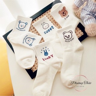 Sét 5 đôi tất trắng in hình gấu thỏ cute