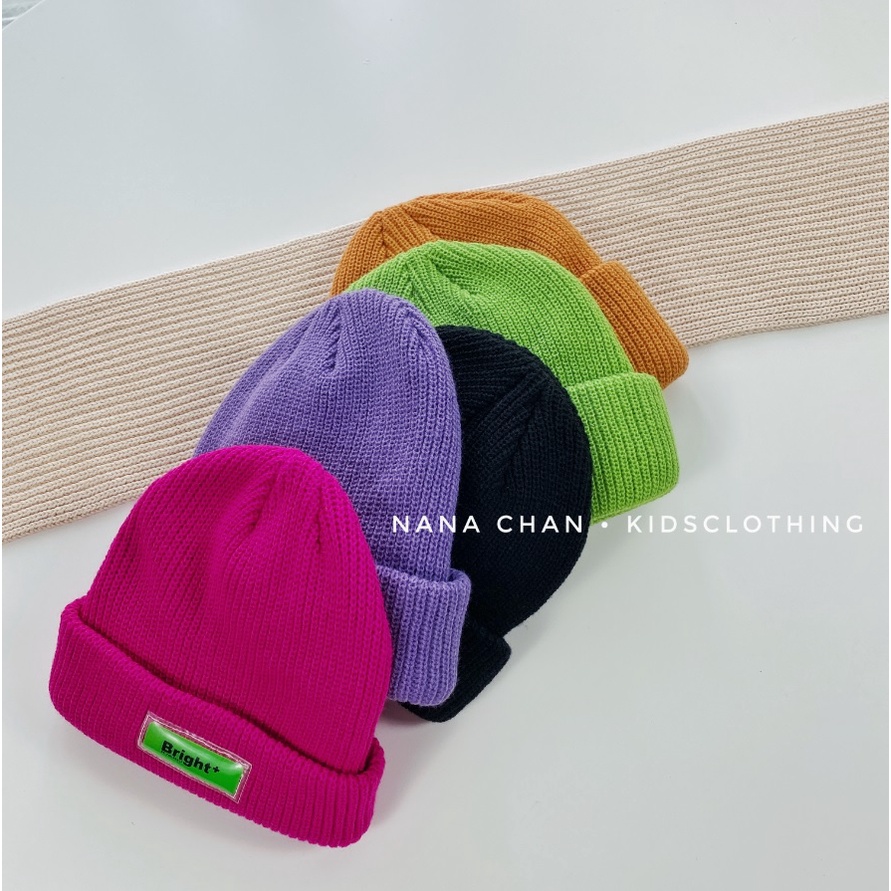 Mũ len beanie hip hop màu neol mác Bright cho bé - M071