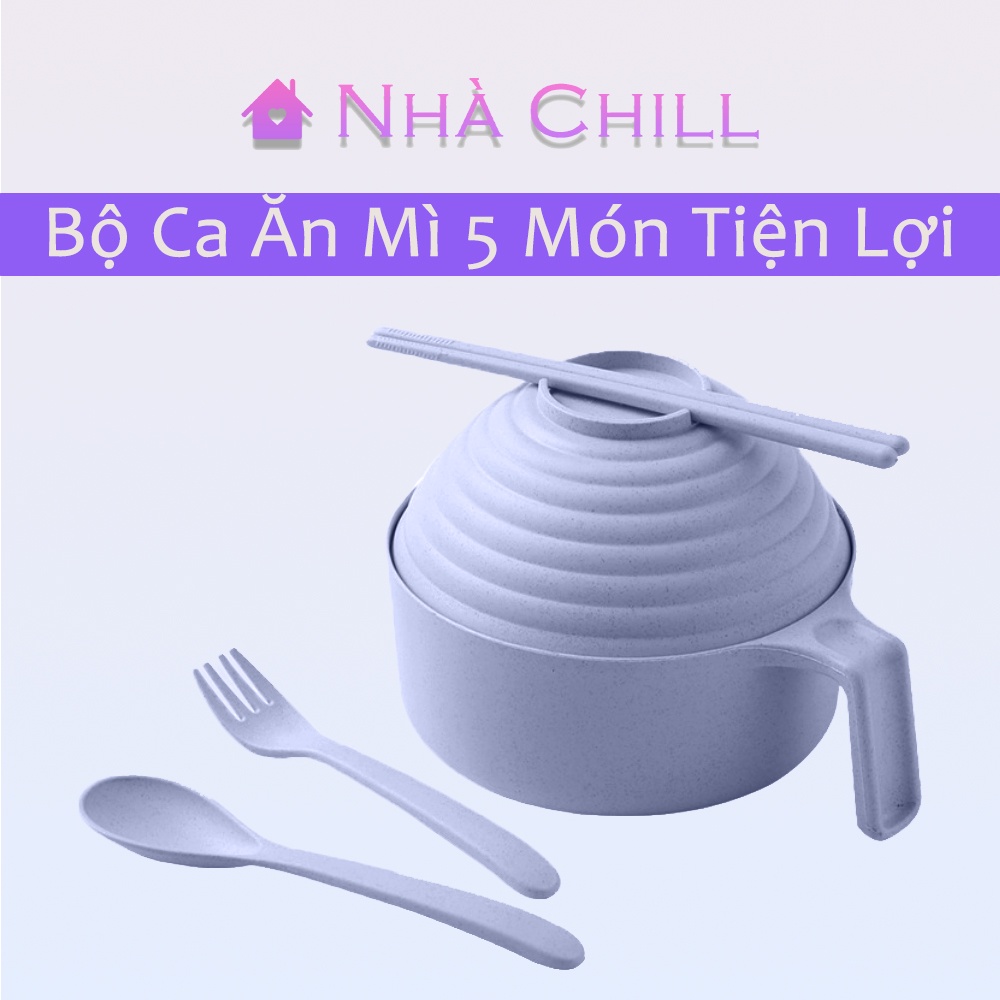 Siêu Rẻ Bộ Bát Thìa Nĩa Đũa Ăn Mì 5 Món Đa Năng Tiện Lợi Từ Nhựa Lúa Mạch Màu Pastel Xanh Baby Blue