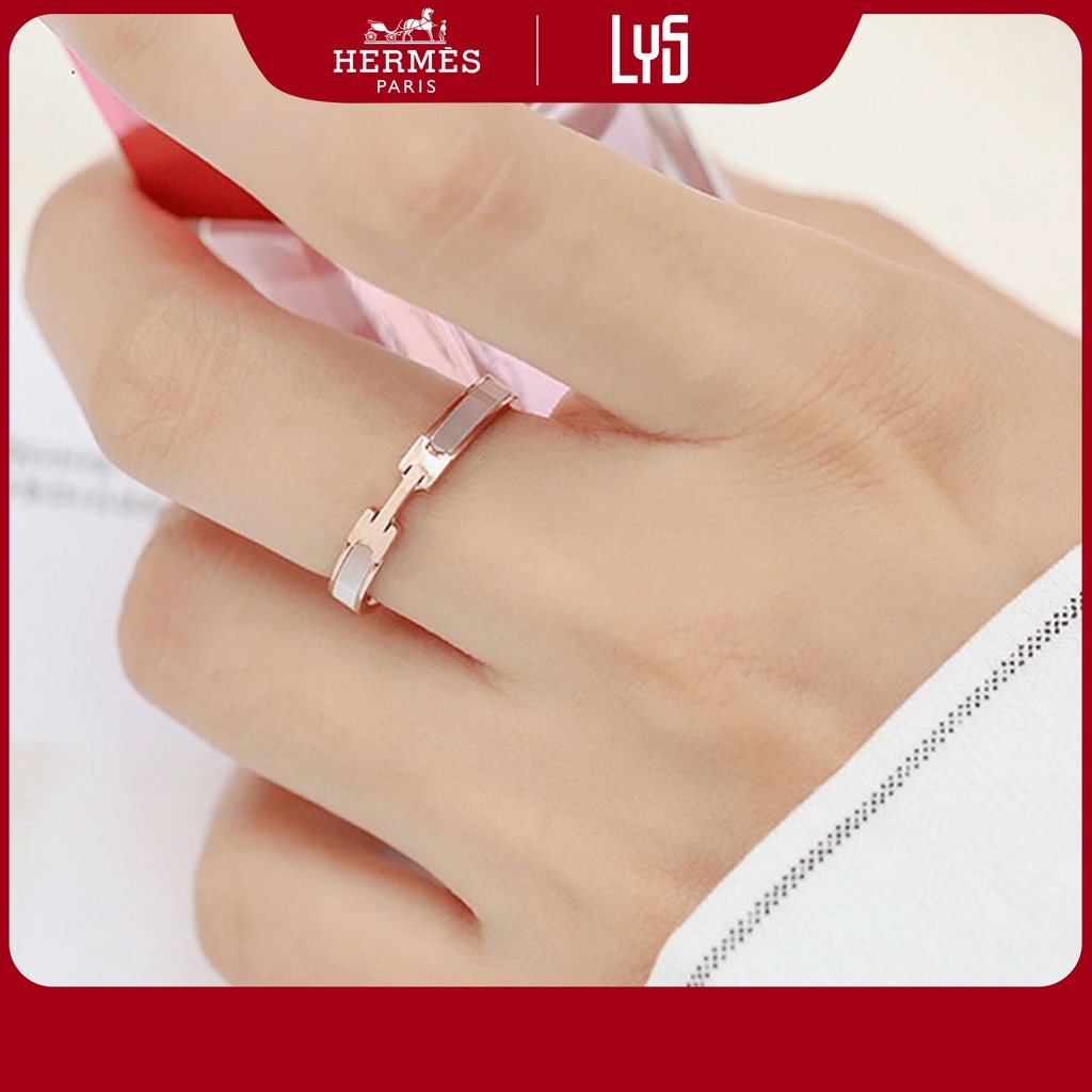 Nhẫn Hermes Premium Ring Inlaid With Mother-Of-Pearl - Khắc tên theo yêu cầu