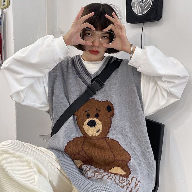 Áo Len Không Tay Cổ Chữ V Thiết Kế Mới Thời Trang Mùa Thu Đông Theo Phong Cách Nhật Bản Cho Nữ