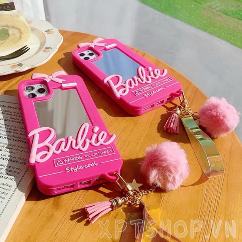 Ốp Điện Thoại Silicone Mặt Gương Kèm Quả Cầu Bông Cho iPhone 14ProMax 14Plus 13 12 11ProMax IX XR MAX 7 8Plus