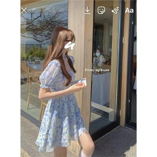 Enjoy Freedom Đầm Dáng Rộng Họa Tiết Hoa Xinh Xắn Thời Trang Theo Phong Cách Hàn Quốc Cho Nữ