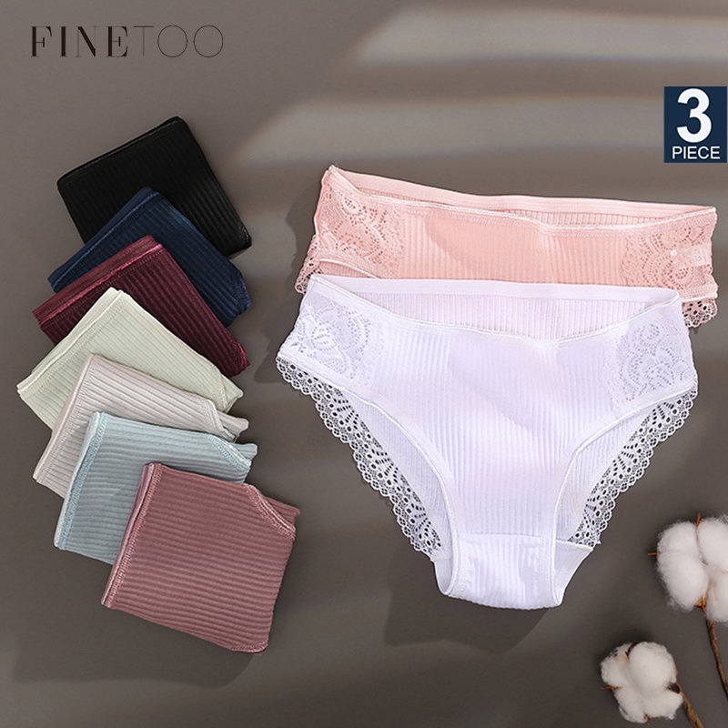 Set 3 quần lót FINETOO cotton đơn giản thời trang dành cho nữ
