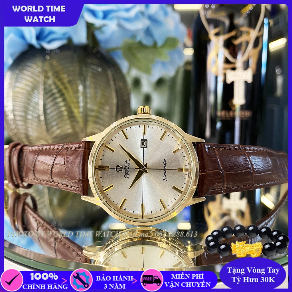 Đồng hồ nam Omega 1116SA dây da cao cấp , full box, thẻ bảo hành 3 năm toàn quốc, kính sapphire chống xước chống nước