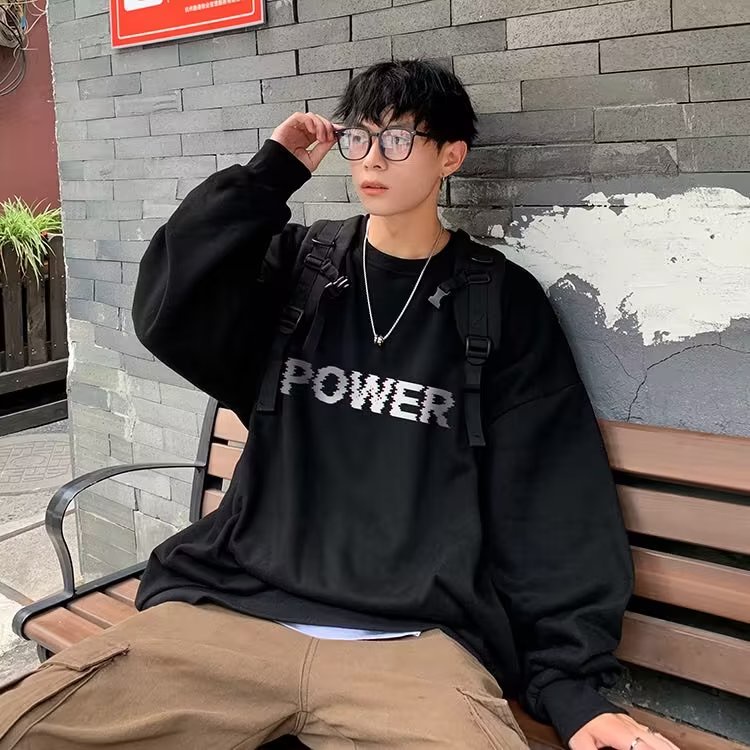 Áo Nỉ Tay Dài Cổ Tròn In Chữ Màu Nâu Phong Cách Hàn Quốc Thời Trang Mùa Thu Cho Nam Và Nữ Plus Size M-5XL