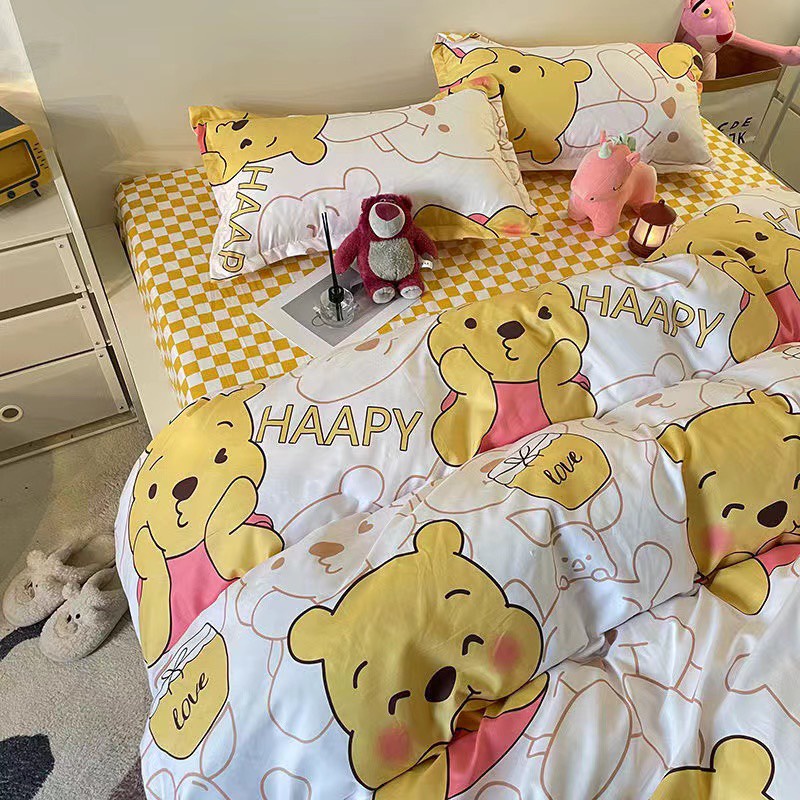 Bộ chăn ga gối cotton poly - Mẫu Gấu pooh