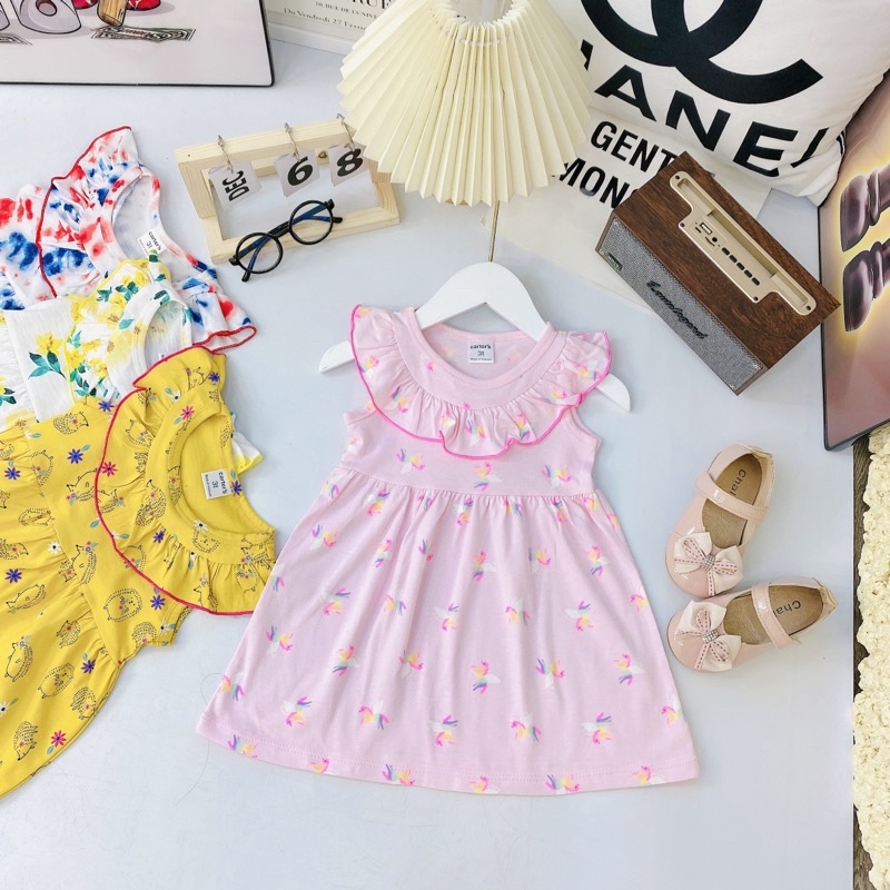 Váy thun cotton bèo cổ VNXK bé gái