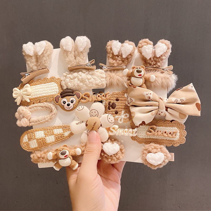 Set 9 Kẹp Tóc Đính Nơ / Bông Hoa Dễ Thương Cho Bé Gái