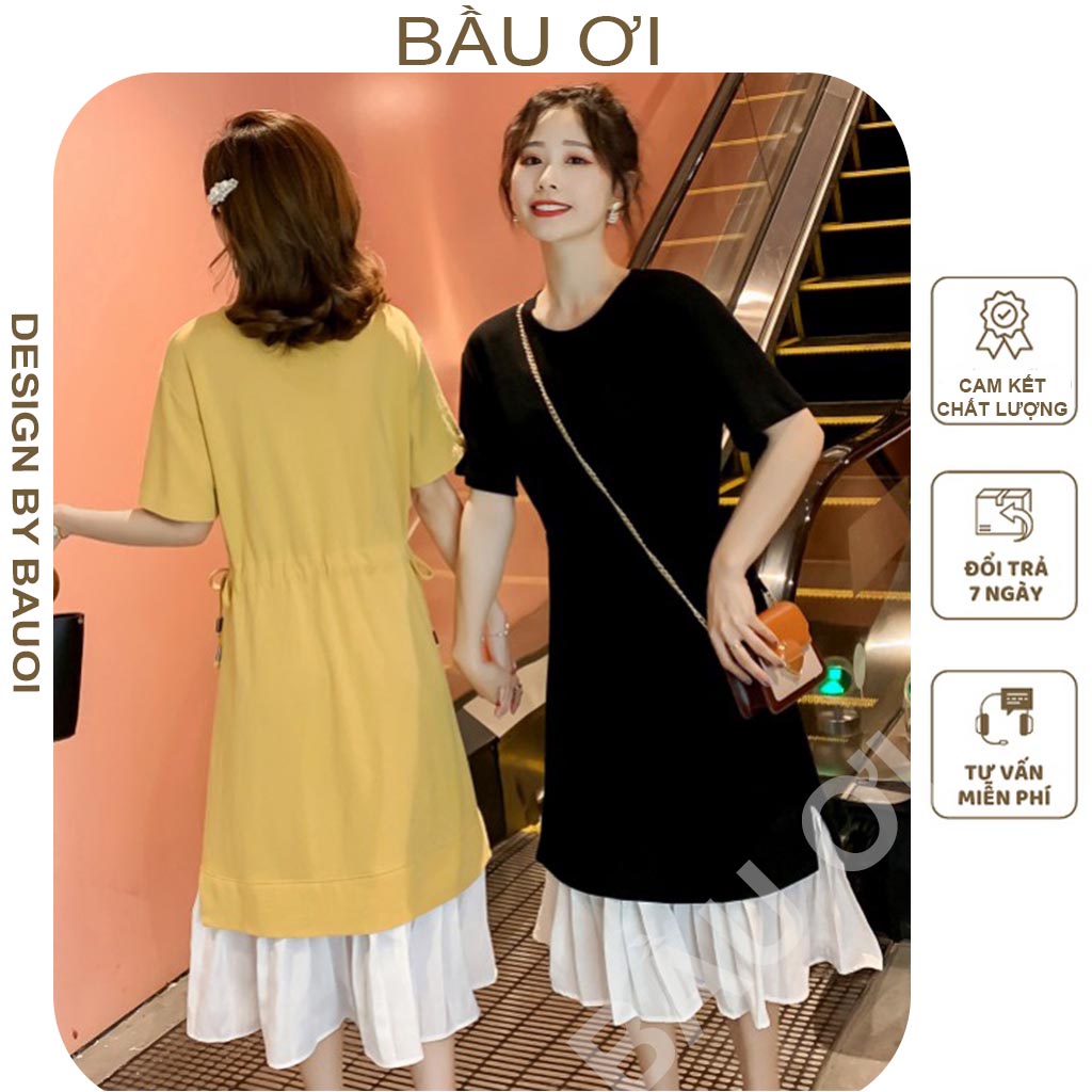 [BAUOII V159] VÁY BẦU CÔNG SỞ HÀNG THIẾT KẾ CHẤT THUN COTTON DÂY RÚT EO - ĐẦM BẦU DÁNG SUÔNG ĐUÔI CÁ SIÊU XINH