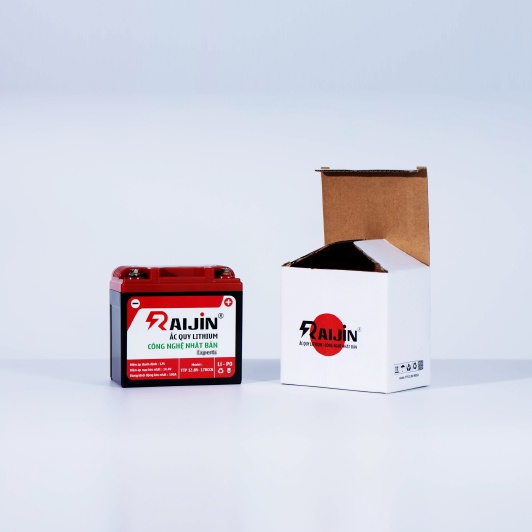 Bình ắc quy xe máy lithium RAIJIN Experts M công nghệ Nhật Bản điện áp 12v-6ah, chuyên dùng cho xe độ đèn dưới 150 Watt