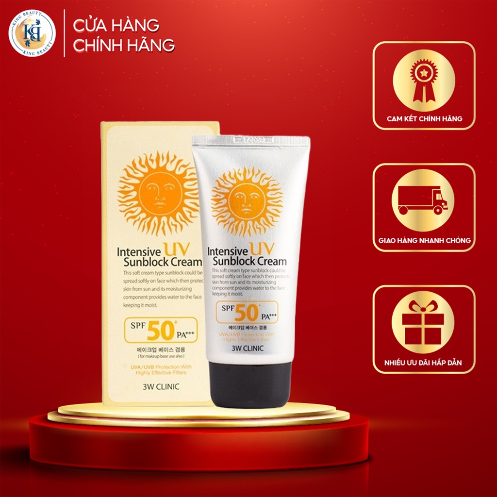 Kem chống nắng cấp nước bảo vệ da dịu nhẹ 3W Clinic Intensive UV Sunblock Cream SPF 50 PA+++ 70 ml