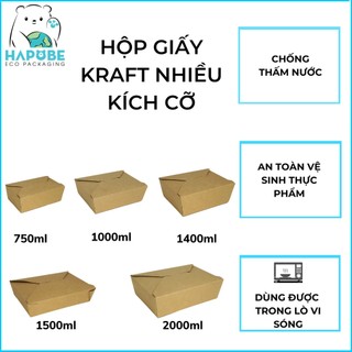 [50 Cái] Hộp Giấy Kraft Đựng Đồ Ăn Dùng 1 Lần 700|750|1000|1400|1500|2000ml Không cửa sổ
