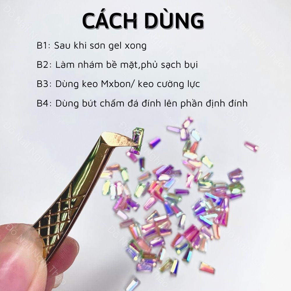 Đá đính móng pha lê cầu vồng hình thang set 100 viên