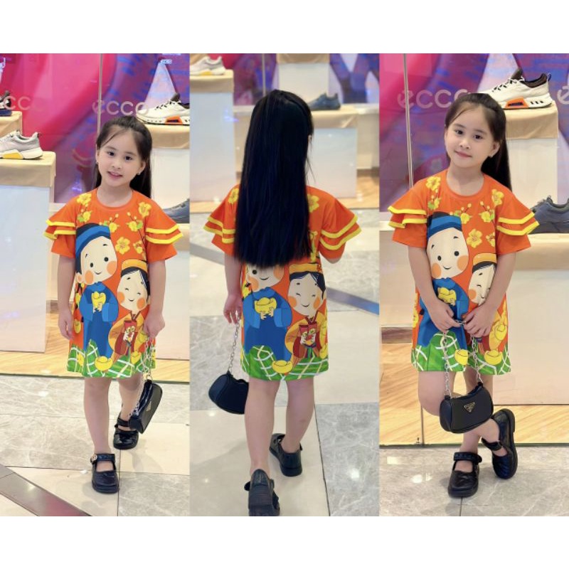 Đầm suông thun lạnh in 3D hình siêu dễ thương cho bé gái, váy đầm bé gái