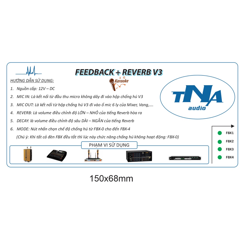 Bộ Tem Dán Hộp Chống Hú Reverb V3 Tâm Nam Kích Thước Hộp 158x90x60mm