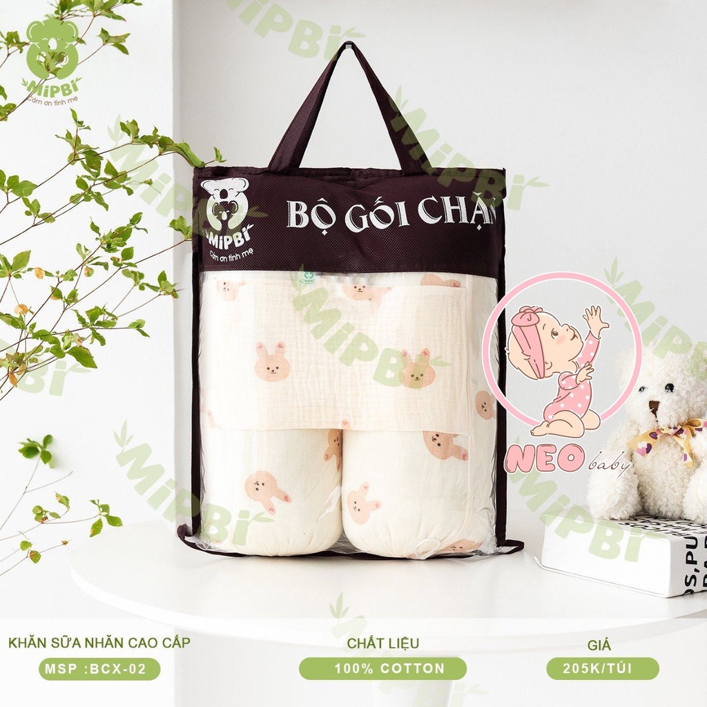 Bộ gối chặn Mipbi chất liệu vải sợi tre muslin cho trẻ sơ sinh chống giật mình