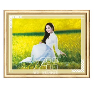 Tranh đính đá, Tranh thêu chữ thập cô gái áo dài đồng lúa 3D Ailuo AL53409 77430