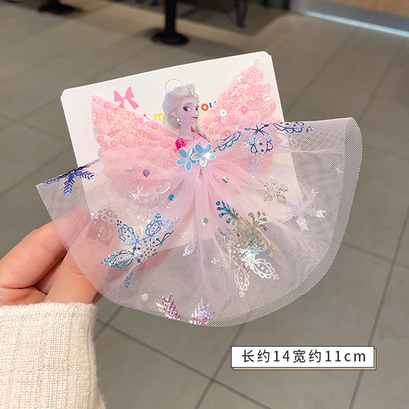 Kẹp Tóc Lưới Đính Nơ Họa Tiết Hoạt Hình Màu Hồng Ngọt Ngào Cho Bé Gái