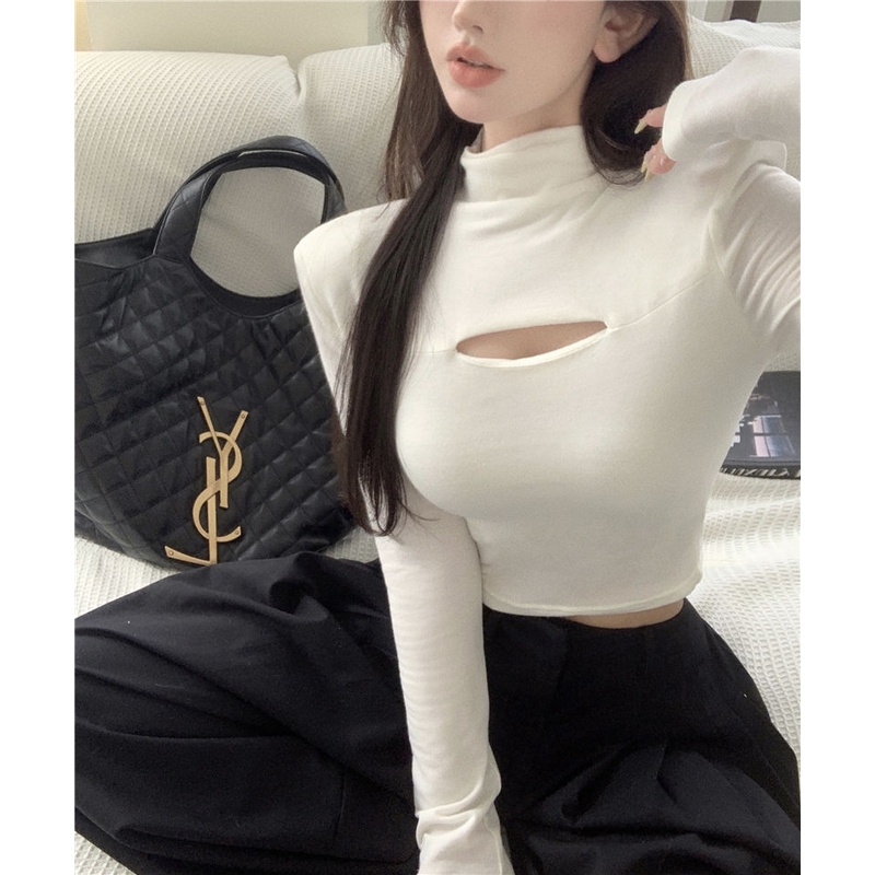 COZOK Áo Thun Lửng Tay Dài Cổ Cao Thời Trang Dành Cho Nữ