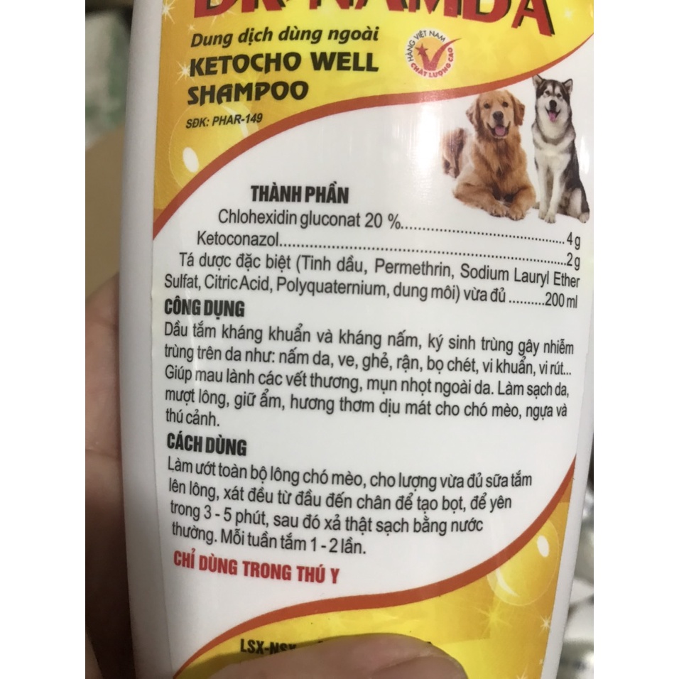 DR-NAMDA Dầu tắm kháng khuẩn, kháng nấm, diệt ve, ghẻ  dành cho chó, mèo, ngựa và thú cảnh