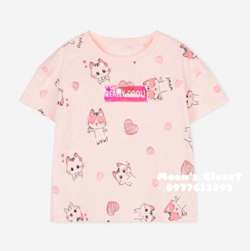 Áo phông mèo hồng xuất dư size 9/12m-7/8y