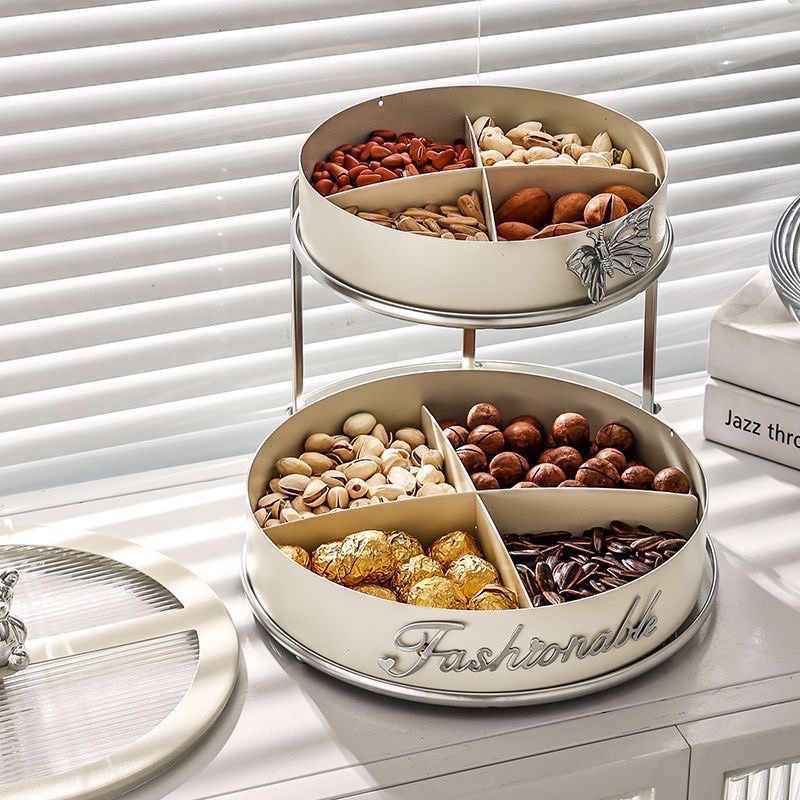 Khay mứt 2 tầng fashionable cao cấp nắp BB trend 2023