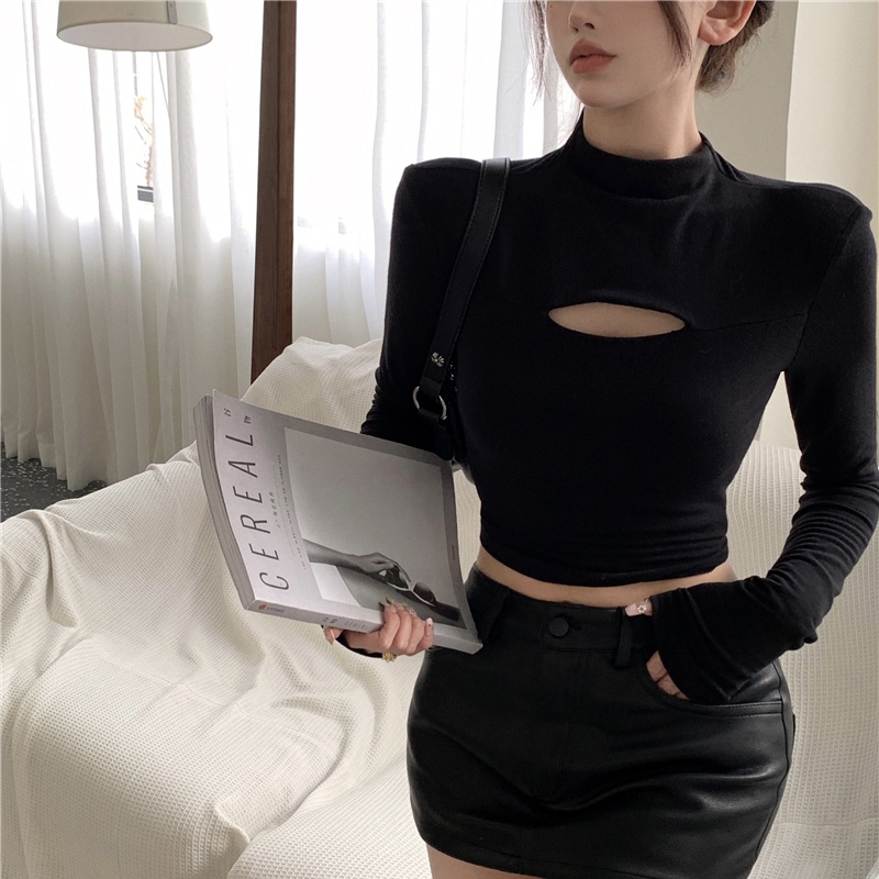 COZOK Áo Thun Lửng Tay Dài Cổ Cao Thời Trang Dành Cho Nữ