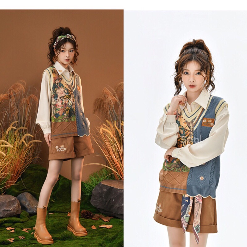 YAS0400-Set quần áo retro mùa thu SNBL