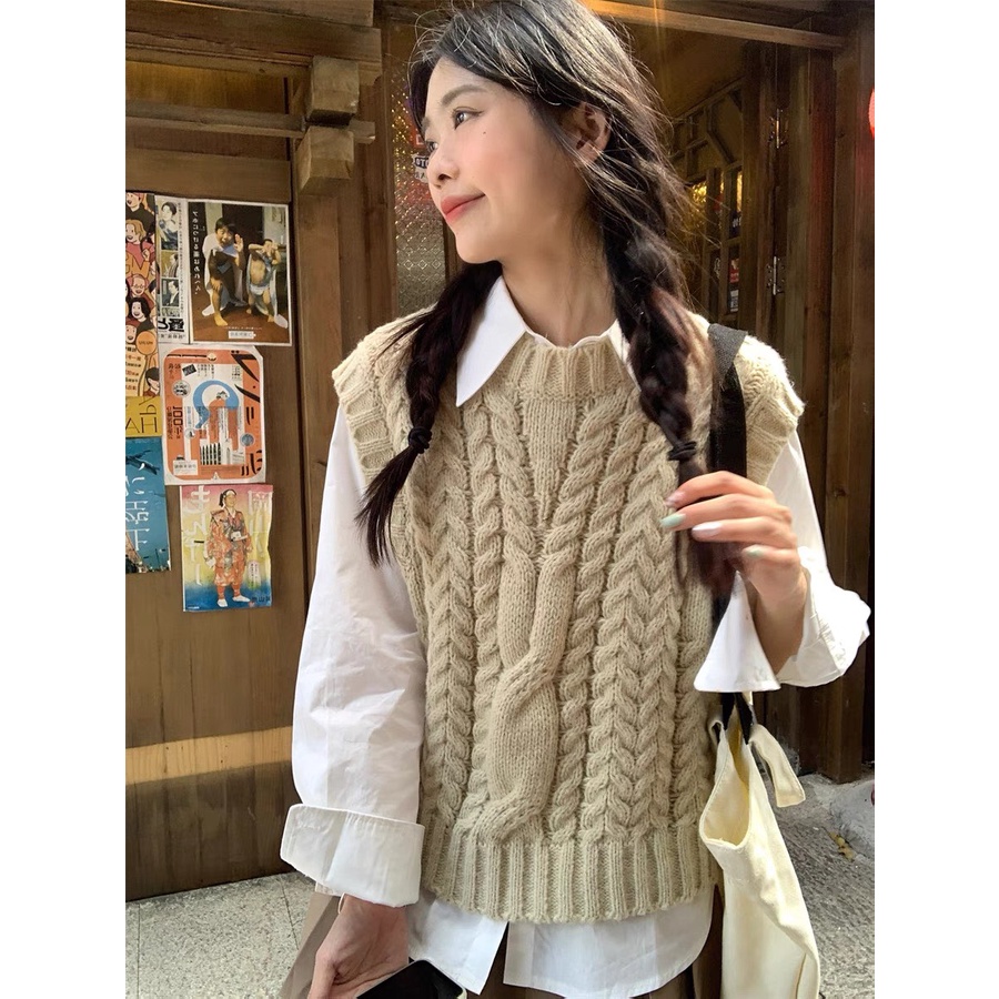 Áo gile len croptop thổ cẩm ulzzang form rộng dáng lửng cổ V siêu xinh -005
