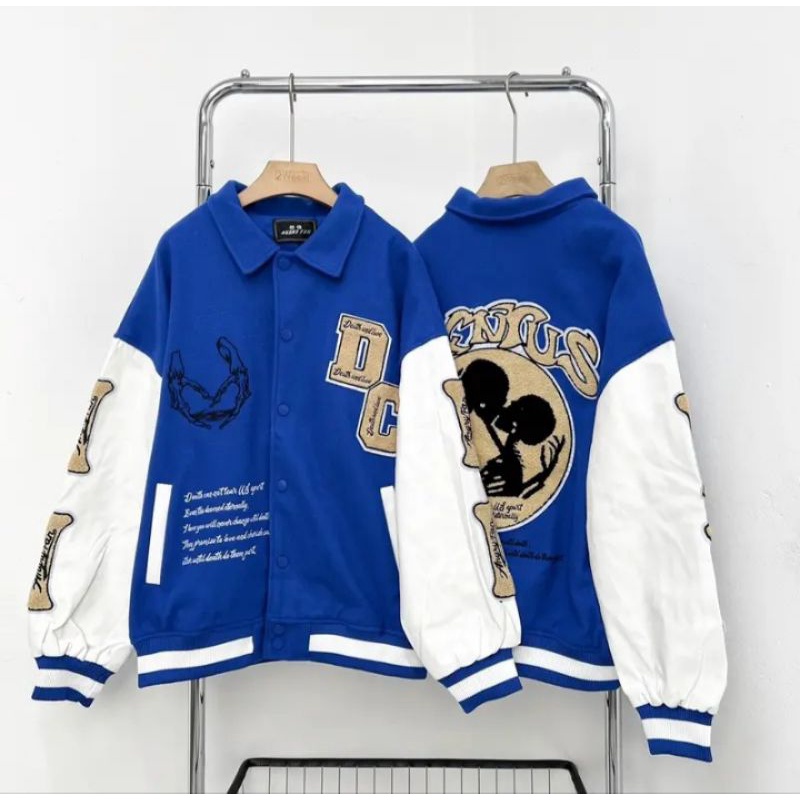 Áo khoác bomber nữ, áo varsity jacket nam nữ form rộng màu xanh lá chất nỉ dạ đẹp thời trang