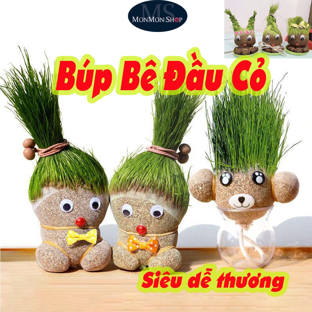 Búp Bê Đầu Cỏ, Hạt giống Cỏ trồng thủ công giúp giảm Stress, trang trí phòng làm việc thân thiện với môi trường