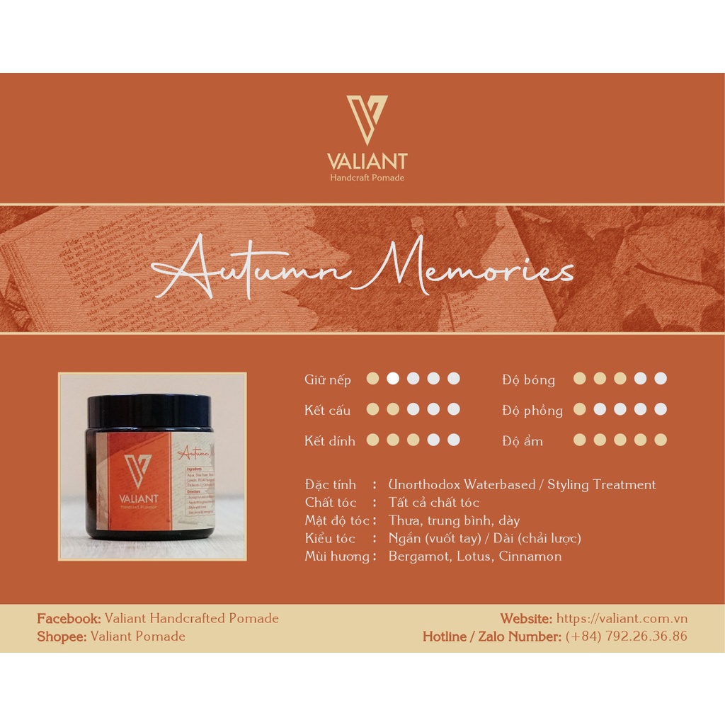 Sáp vuốt tóc Valiant - Autumn Memories - Styling Treatment - 113g