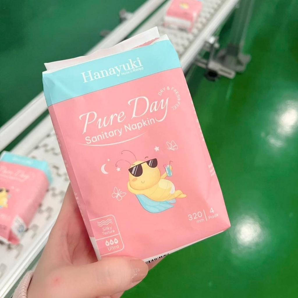 Băng Vệ Sinh Ban Đêm Pure Day Sanitary Napkin Siêu Thấm Chống Tràn Gói 4 Miếng Có Cánh Size L Hanayuki Chính Hãng