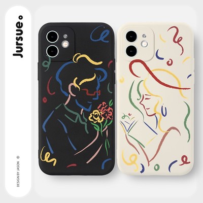 Ốp lưng JURSUE mềm hình cặp đôi độc lạ vintage đen Cho iPhone 17 16 15 14 13 12 11 Pro Max SE 2020 X XR XS ip 8 7 Plus Y2562