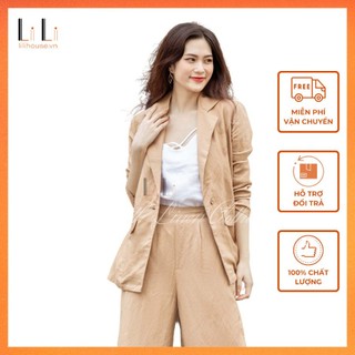 Áo khoác blazer nữ linen tay dài phối cùng quần suông ống rộng nữ hoặc quần short thiết kế cao cấp - ladyco