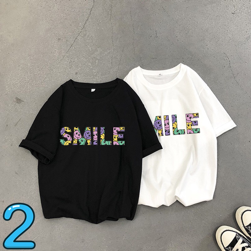 Áo thun nam nữ unisex họa tiết chữ smile hai màu mềm mịn mã 2023544