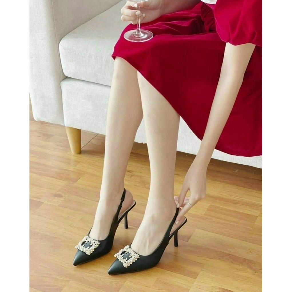 Giầy cao gót 7p khuy vuông và nơ
