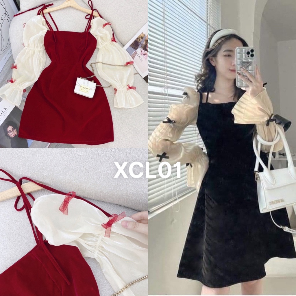 Đầm Nhung Tay Phòng Tiểu Thư Đính Nơ Bigsize Quỳnh Anh TỪ 50kg Đến 100kg (M/L/XL/XXL)